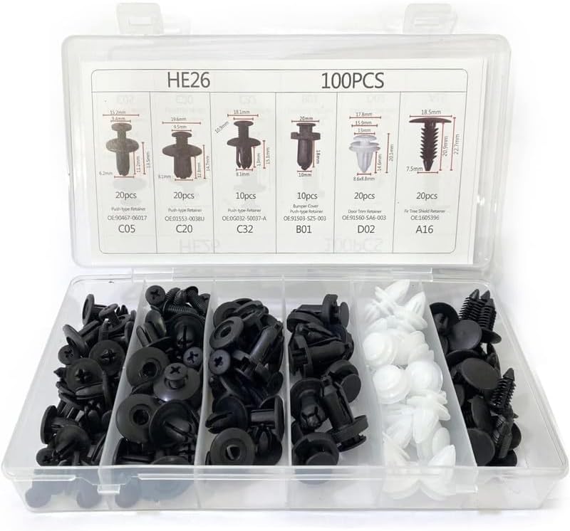 Bukela 100PCS Car Bumper Clips, 6 Sizes Plastic Fastener Assortment Kit, Auto Push Retainer Rivets for Door Trim, Fender, and Bumper Repair - Image 1