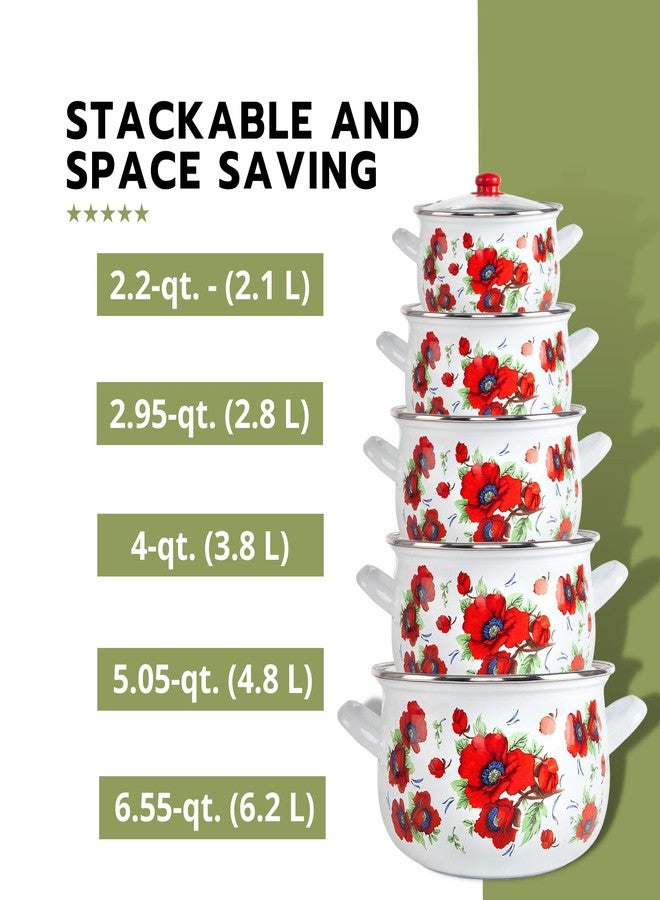 STP GOODS Enameled Aluminum Pot Poppies Belly Deep Casserole Cooking Pot with Glass Lid Cookware Soup Pot (2.1 L) - Image 4