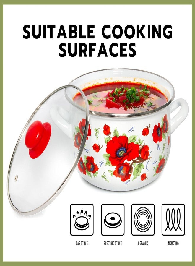 STP GOODS Enameled Aluminum Pot Poppies Belly Deep Casserole Cooking Pot with Glass Lid Cookware Soup Pot (2.1 L) - Image 5