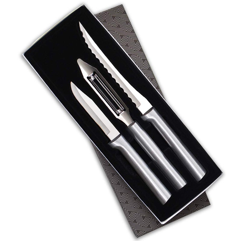 Rada Cutlery 3-Piece Peel  Pare & Slice Knife Gift Set (S18)  Stainless Steel Hollow Ground Blades  Made In Usa  Silver Handles - Image 1