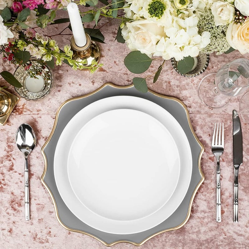 Koyal Wholesale Modern Scallop Charger Plates 12Pack French Style Decor Ornate Charger Plates Rustic Farm Table Decor Gray - Image 2