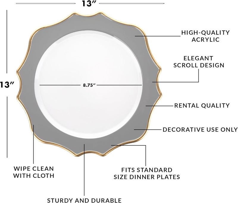 Koyal Wholesale Modern Scallop Charger Plates 12Pack French Style Decor Ornate Charger Plates Rustic Farm Table Decor Gray - Image 3