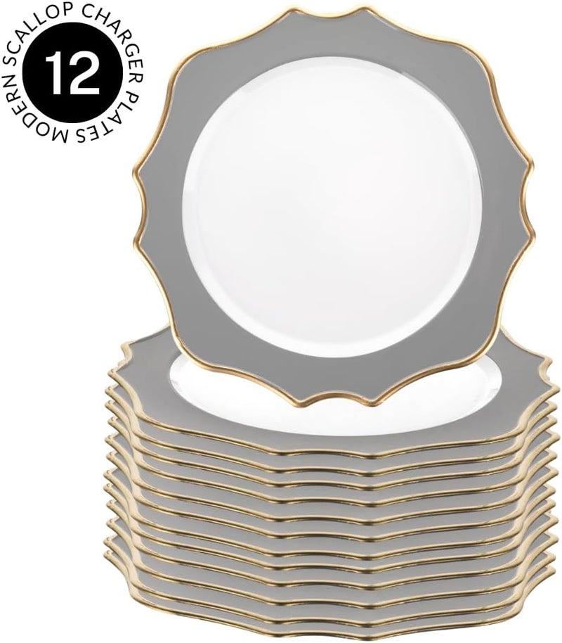 Koyal Wholesale Modern Scallop Charger Plates 12Pack French Style Decor Ornate Charger Plates Rustic Farm Table Decor Gray - Image 4