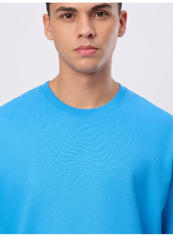Beyoung Aqua Blue Cut And Sew Panel Oversized T-Shirt