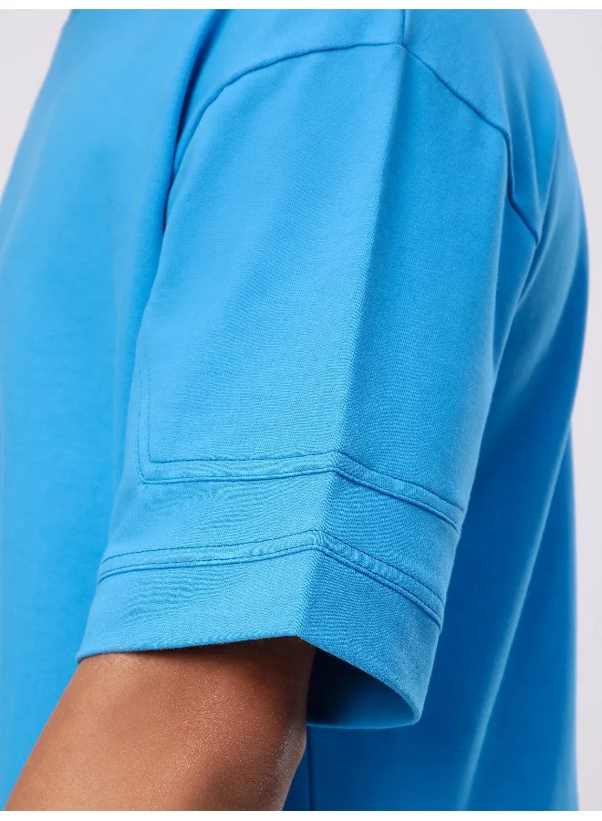 Beyoung Aqua Blue Cut And Sew Panel Oversized T-Shirt
