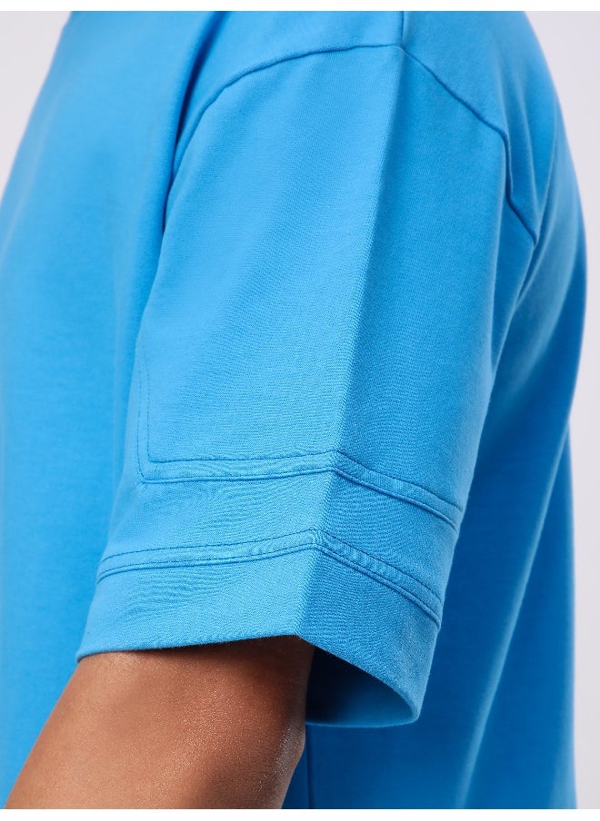 Beyoung Aqua Blue Cut And Sew Panel Oversized T-Shirt  - Image 5