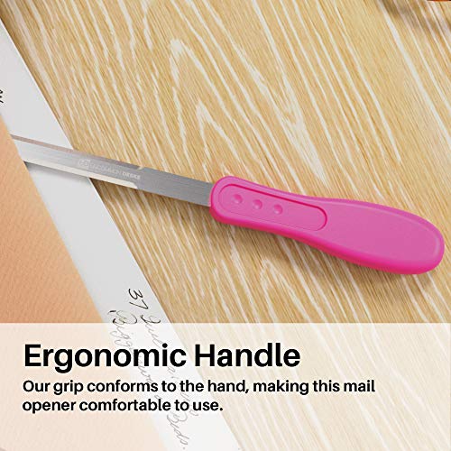 Uncommon Desks Office Letter Opener - Stainless Steel Knife-Edge Blade, Ergonomic Grip Handle (Hot Pink, 1 Pieces) - Image 4