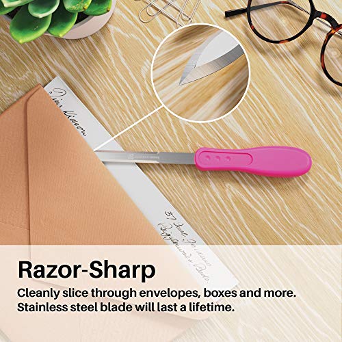 Uncommon Desks Office Letter Opener - Stainless Steel Knife-Edge Blade, Ergonomic Grip Handle (Hot Pink, 1 Pieces) - Image 3