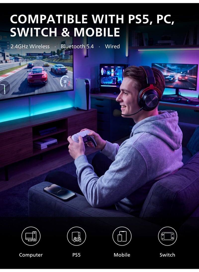 فيليبس سماعة رأس فيليبس TAG4 لاسلكية للألعاب، صوت محيطي 7.1، متوافقة مع PS5/PS4 والكمبيوتر وNintendo Switch والهاتف المحمول، قاعدة ذكية بشاشة LCD ومستقبل لاسلكي، زمن استجابة أقل من 15 مللي ثانية عبر 2.4GHz، محركات صوت 53 مم، ميكروفون قابل للفصل بتقنية ENC لإلغاء الضوضاء، عمر بطارية يصل إلى 90 ساعة، اتصال ثلاثي 2.4GHz وBluetooth 5.4 وسلكي - Image 3