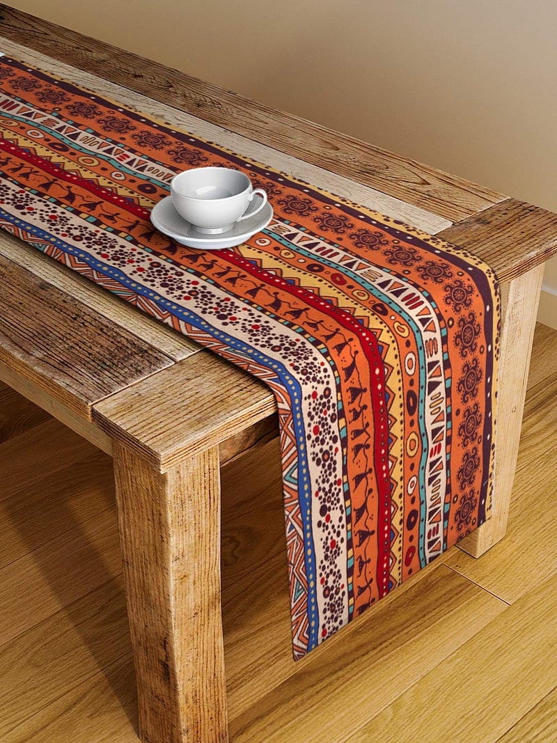 Alina Decor ALINA DECOR Poly Cotton African Pattern HD Printed Washable Runner for Dining Table Runner/Table Runner for Dining Table 4-6 Seater Table Runner Cloth (Brown and Orange Color, 13 Inch X 58 Inch). - Image 1