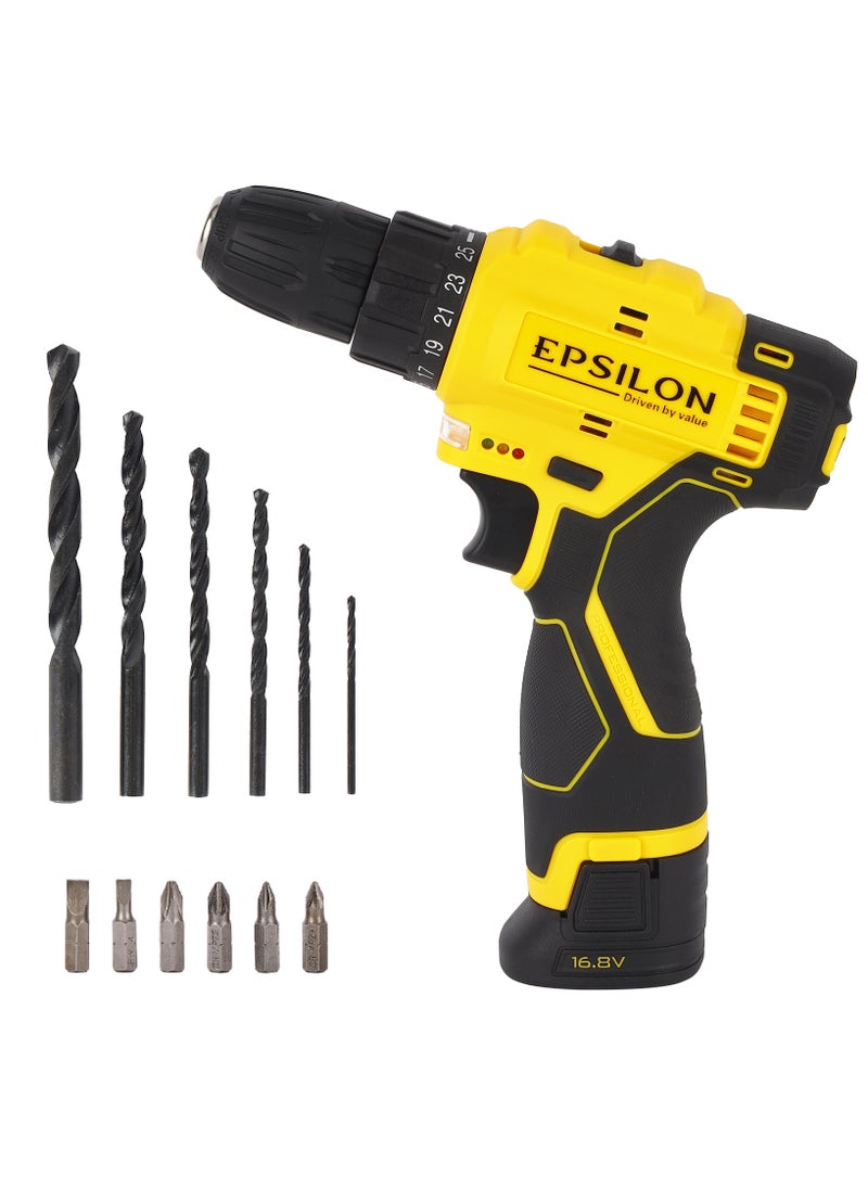 Epsilon Epsilon 16.8 V Cordless Drill- EPSCD1558/ 10 mm Hole Diameter, 26 Nm Maximum Torque, Perfect for Home and Business, No Load Speed 0-1400 RPM, Comfortable Grip  - Image 1