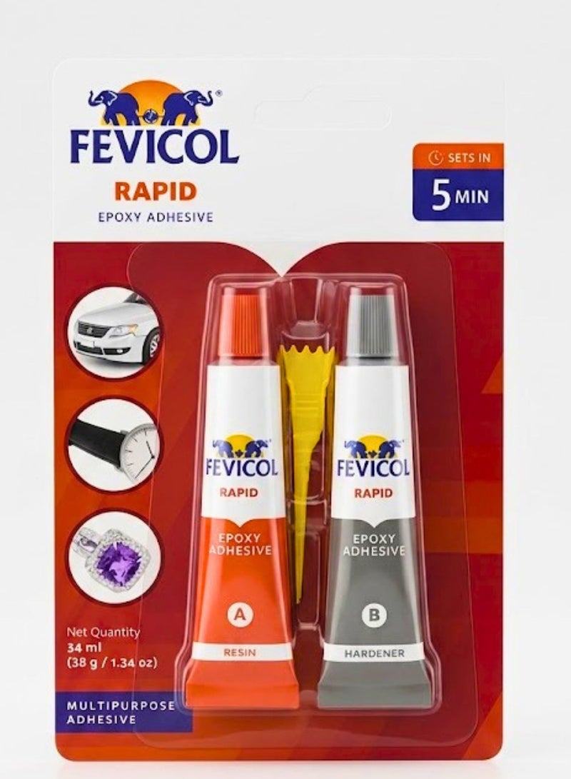 Fevicol Rapid Epoxy Adhesive Two-Component Fast-Setting Adhesive For Fixing Ceramics Glassware Marble Countertops Pvc Pipes Wood Repairs 34 ml Pack - Image 1