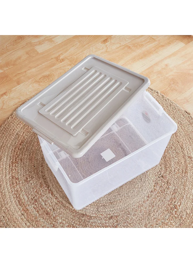Home Box Juana Multipurpose Transparent Storage Box With Wheels And Lockable Lid 75 L