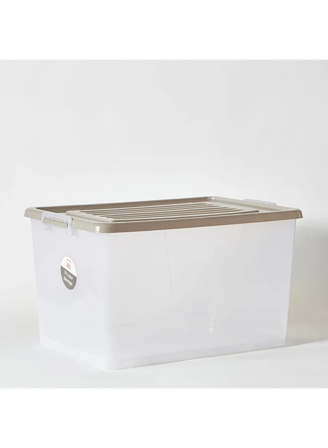 Home Box Juana Multipurpose Transparent Storage Box With Wheels And Lockable Lid 75 L