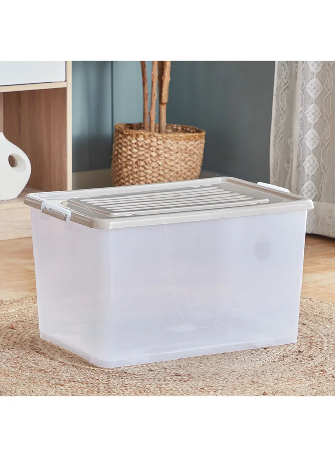 Home Box Juana Multipurpose Transparent Storage Box With Wheels And Lockable Lid 75 L