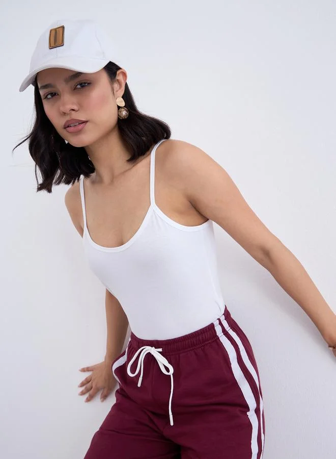 Styli Styli White Strappy Jersey Bodysuit