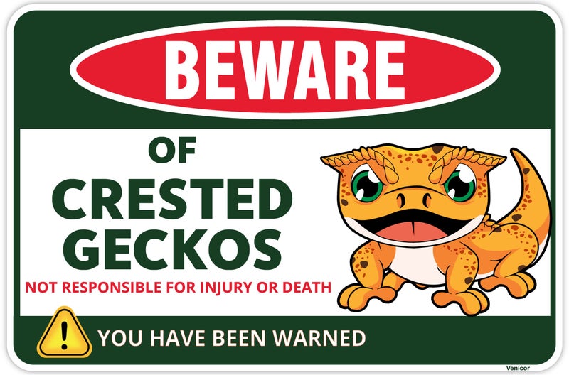 Venicor Crested Gecko Sign Decor  8 x 12 Inches  Aluminum  Crested Gecko Tank Accessories Toy Gift Food Dish Stuff