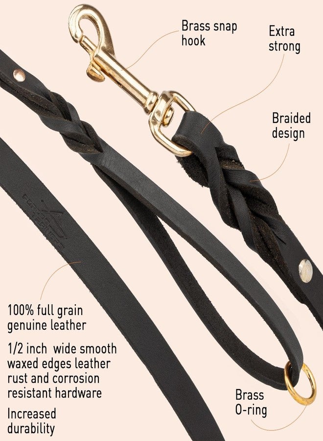 Viper Leather Dog Leash 6ft, Dog Training Leash with Brass Hardware, Leather Leash for Dogs Large Medium Small Breeds (W 1/2" - L 6 FT Black Brass) - Image 2