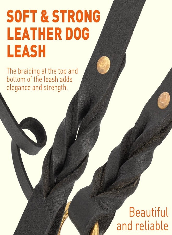 Viper Leather Dog Leash 6ft, Dog Training Leash with Brass Hardware, Leather Leash for Dogs Large Medium Small Breeds (W 1/2" - L 6 FT Black Brass) - Image 5