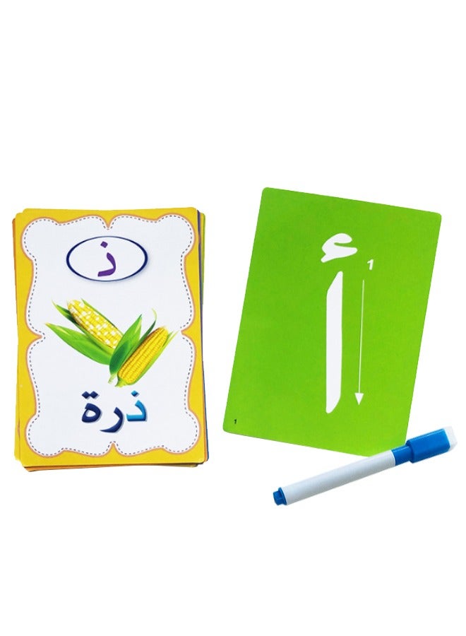 28-Piece Arabic Learning Flashcards, Erasable Font Practice Flashcards, Double Sided Early Education Flash Card, Puzzle Early Education Fun Cards, Educational Learning Toy for Early Education Training - Image 3