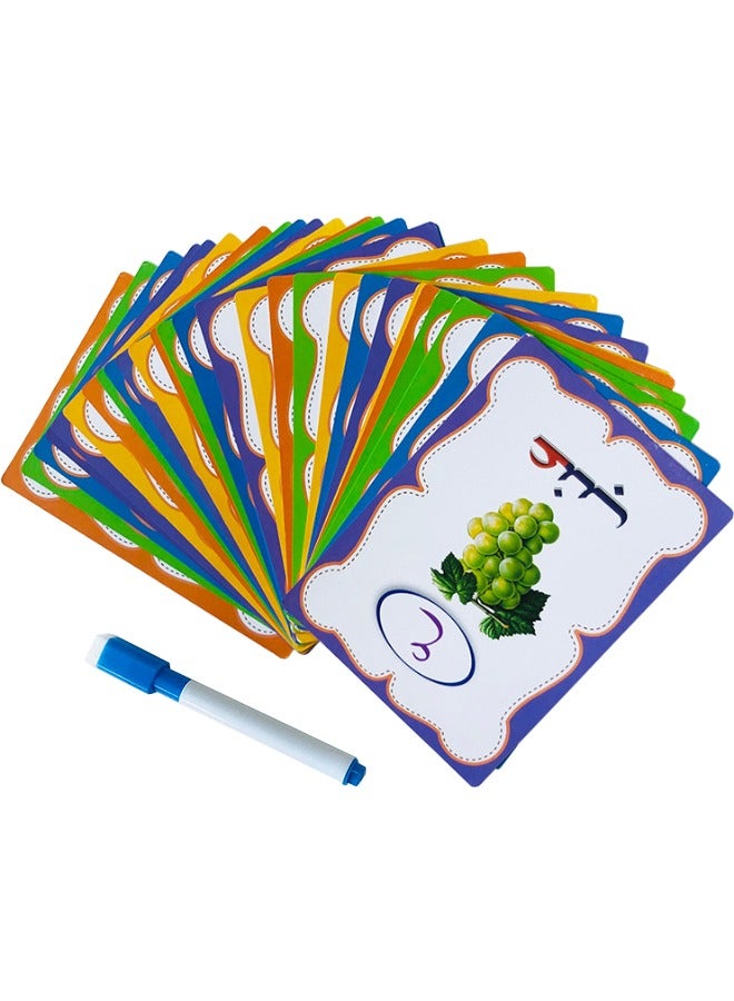 28-Piece Arabic Learning Flashcards, Erasable Font Practice Flashcards, Double Sided Early Education Flash Card, Puzzle Early Education Fun Cards, Educational Learning Toy for Early Education Training - Image 1