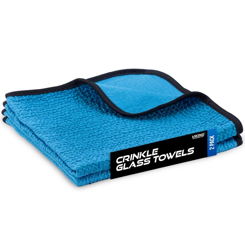 VIKING Glass Microfiber Cleaning Cloth for Car and Home 2 Pack Glass Towels for Mirror and Picture Frames and Car Detailing Kit 16 inch x 16 inch Blue