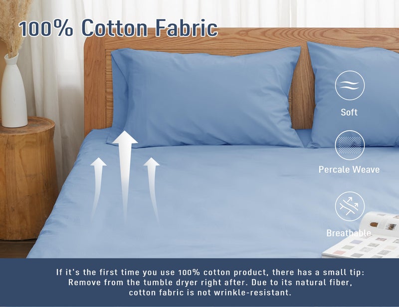 HOMTEC Cotton Pillow Cases Standard Size  20 by 30 inches Queen Pillowcases  Blue Pillow Cases Set of 2  Pillow Cases Queen Cotton Percale Weave Pre-Shrunk Breathable and Hypoallergenic  Placid Blue - Image 4