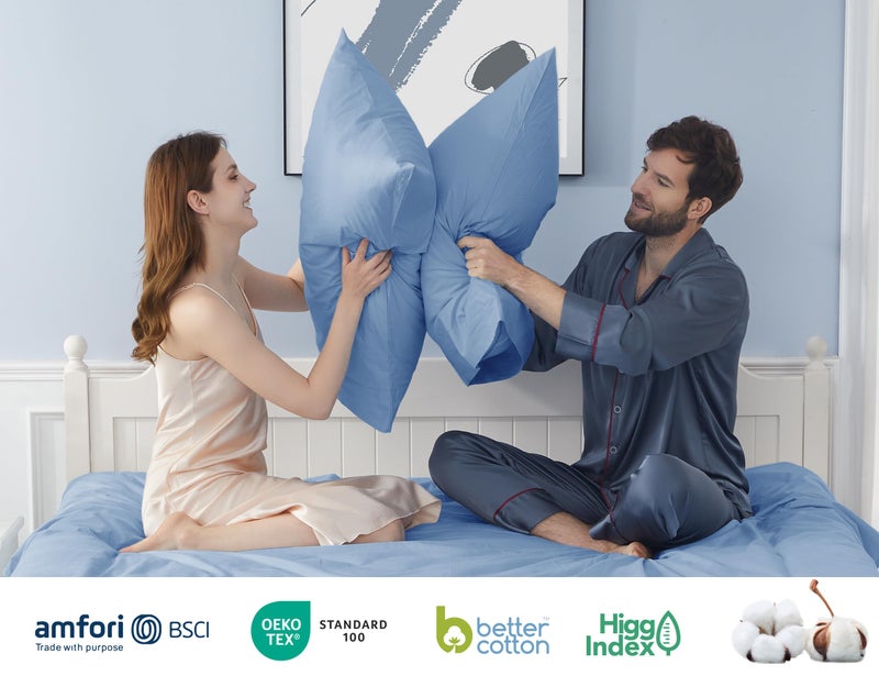 HOMTEC Cotton Pillow Cases Standard Size  20 by 30 inches Queen Pillowcases  Blue Pillow Cases Set of 2  Pillow Cases Queen Cotton Percale Weave Pre-Shrunk Breathable and Hypoallergenic  Placid Blue - Image 5