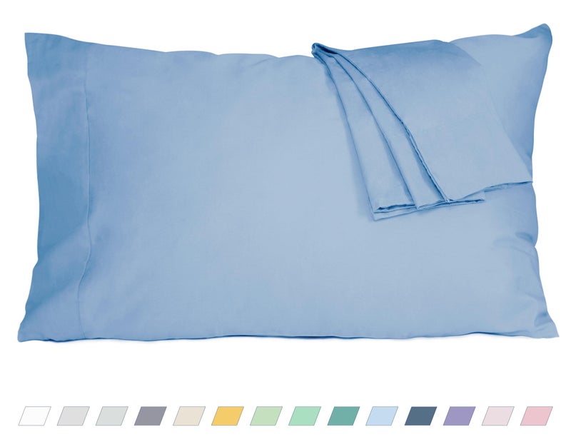 HOMTEC Cotton Pillow Cases Standard Size  20 by 30 inches Queen Pillowcases  Blue Pillow Cases Set of 2  Pillow Cases Queen Cotton Percale Weave Pre-Shrunk Breathable and Hypoallergenic  Placid Blue - Image 1