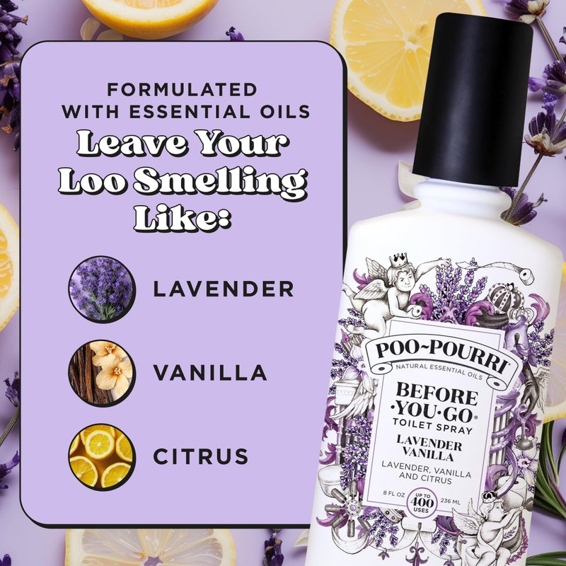 Poo-Pourri بخاخ بيو-بورري قبل الاستخدام 8 أونصات لتعطير الهواء والمرحاض برائحة اللافندر والفانيليا - يعمل على حبس روائح الحمام على الفور - مكونات نباتية وزيوت أساسية - مع اللافندر والفانيليا والحمضيات - Image 4