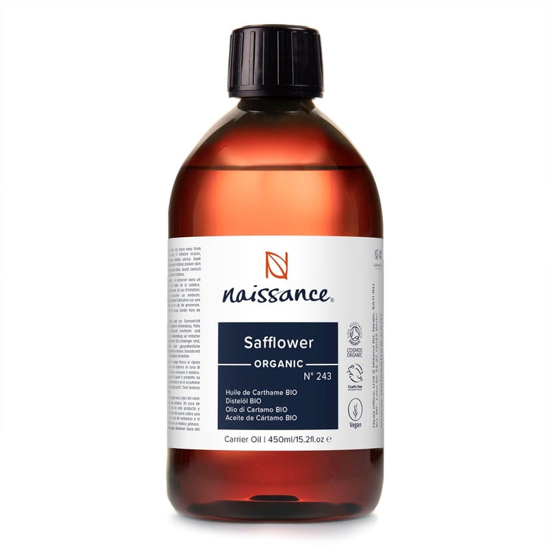 Naissance Organic Safflower Oil No 243 450ml Natural Refined for Oily Skin Body Face DIY Beauty Moisturises Hydrates and Nourishes