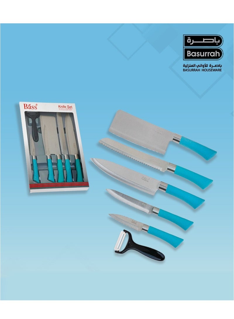 باصرة طقم سكاكين مطبخ احترافي 6 قطع مع مقشرة، شفرات حادة من الستانلس ستيل ومقابض مريحة، أدوات تقطيع - Image 3