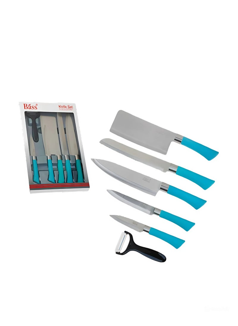 BASURRAH 6 Piece Stainless Steel Kitchen Knife Set with Peeler  - Image 1