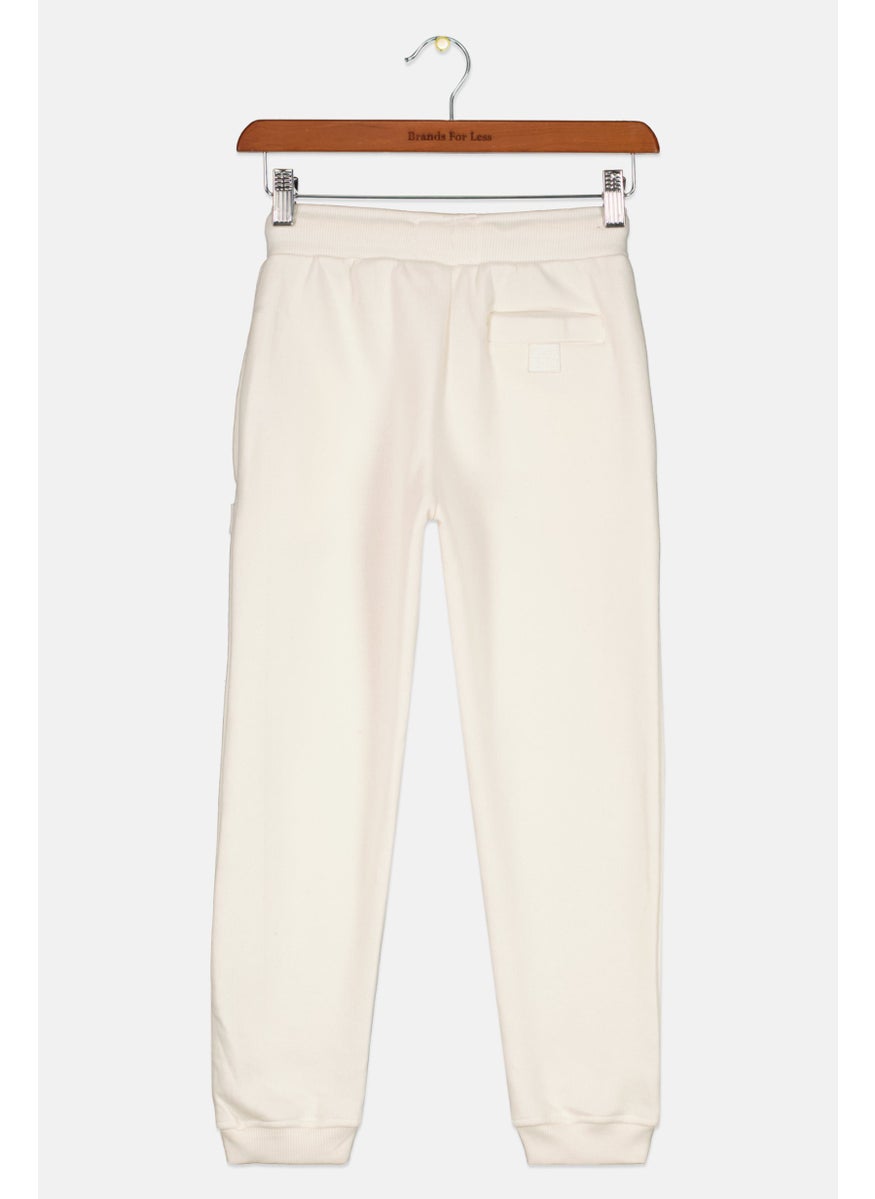 Fudo - Kids Boy Brand Logo Jogger Pants, White - Image 1