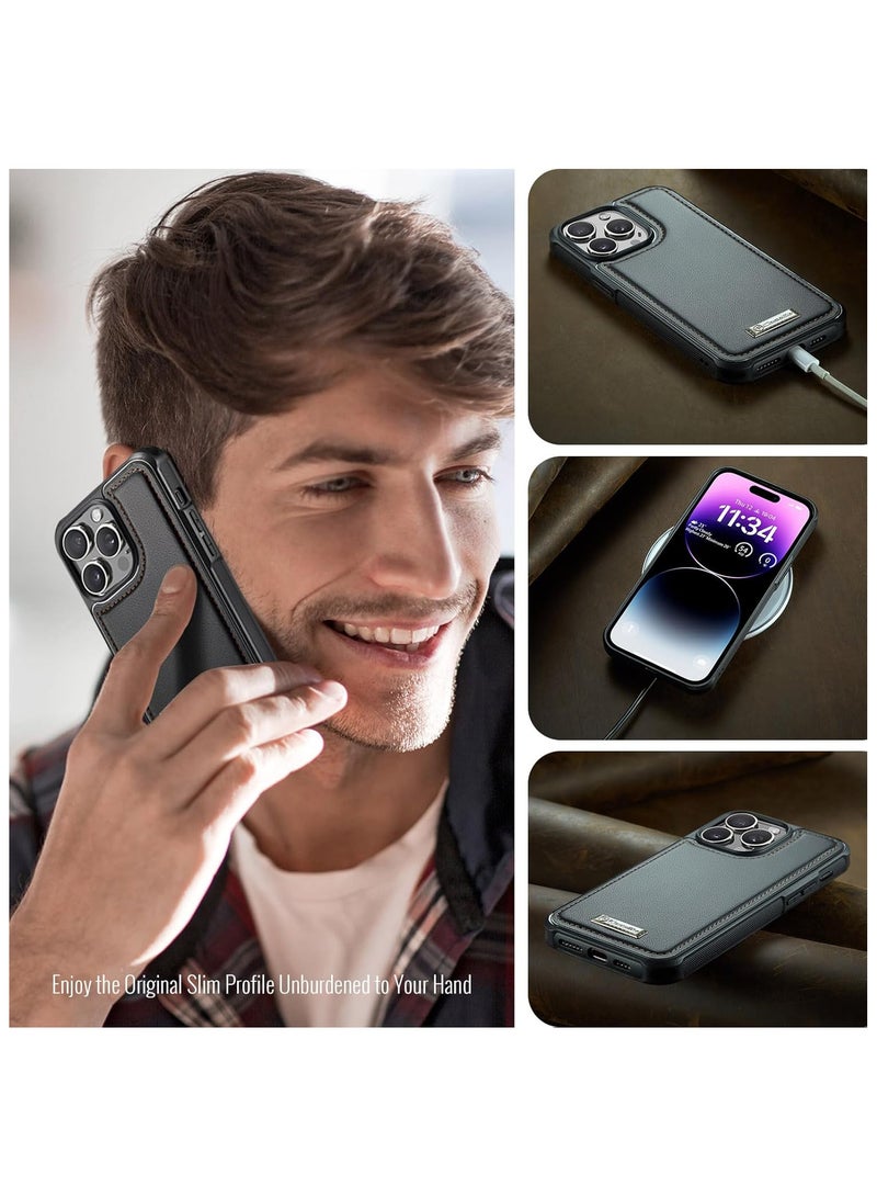 CaseMe Phone Case Compatible with IPhone 14 Pro Max Luxury PU Leather Back Cover Cover Magnetic Wireless Charging Compatible with IPhone 14 Pro Max (Black) - Image 5