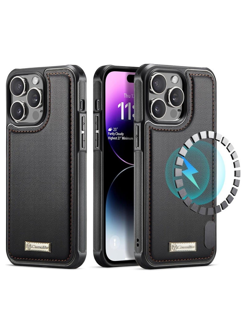 CaseMe Phone Case Compatible with IPhone 14 Pro Max Luxury PU Leather Back Cover Cover Magnetic Wireless Charging Compatible with IPhone 14 Pro Max (Black) - Image 1