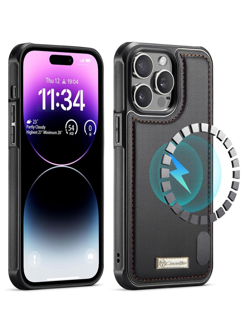 CaseMe Phone Case Compatible with IPhone 14 Pro Max Luxury PU Leather Back Cover Cover Magnetic Wireless Charging Compatible with IPhone 14 Pro Max (Black) - Image 3