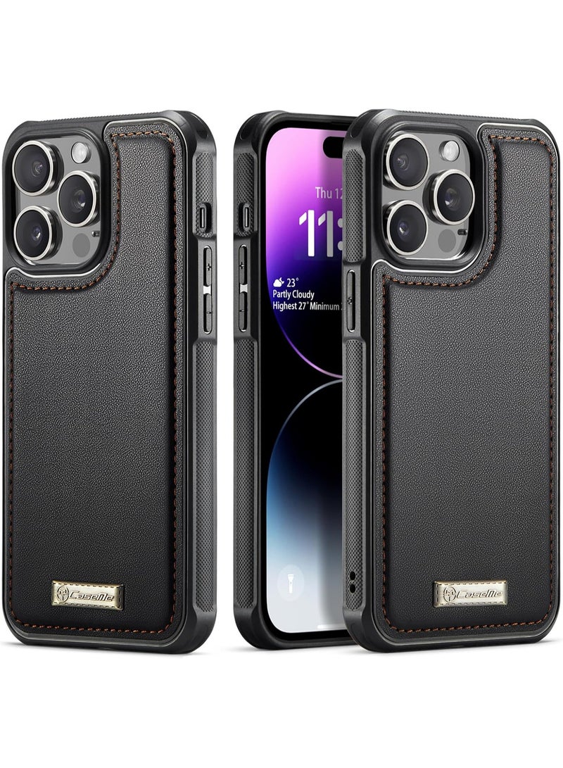 CaseMe Phone Case Compatible with IPhone 14 Pro Max Luxury PU Leather Back Cover Cover Magnetic Wireless Charging Compatible with IPhone 14 Pro Max (Black) - Image 2