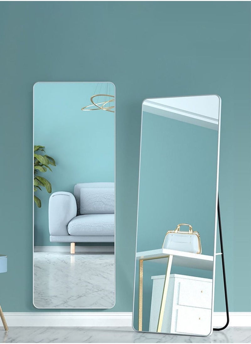 Merry Moments Modern Full Length Mirror Standing Hanging or Leaning Against Wall Large Rectangle Bedroom Mirror Floor Mirror Dressing Mirror Wall-Mounted Mirror Aluminum Alloy Thin White Frame Round Corner 45x155cm  - Image 1