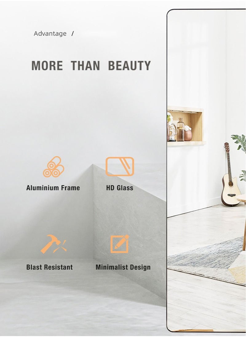 Merry Moments Modern Full Length Mirror Standing Hanging or Leaning Against Wall Large Rectangle Bedroom Mirror Floor Mirror Dressing Mirror Wall-Mounted Mirror Aluminum Alloy Thin White Frame Round Corner 45x155cm  - Image 3
