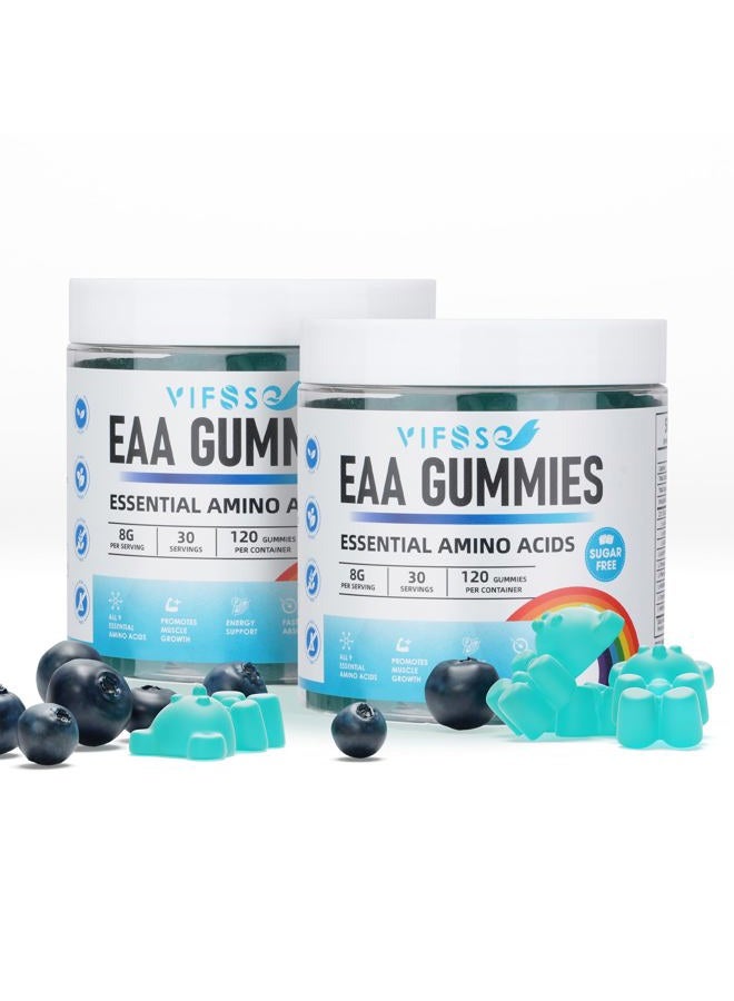 VIFSSG EAA Gummies 120 Gummies (Blue Raspberry), Essential Amino Acids - All 9 Essential Aminos (EAA) and All Branched-Chain Aminos (BCAAs), Non-GMO, Gluten Free, Vegetarian Friendly 2 Pack - Image 1