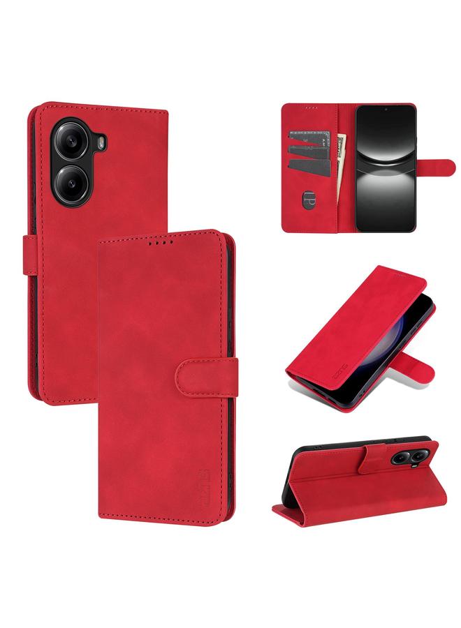 جراب هاتف AZNS من الجلد المرن الملمس بنمط جلد العجل لهاتف Redmi Turbo 4 / Xiaomi Poco X7 Pro (أحمر)