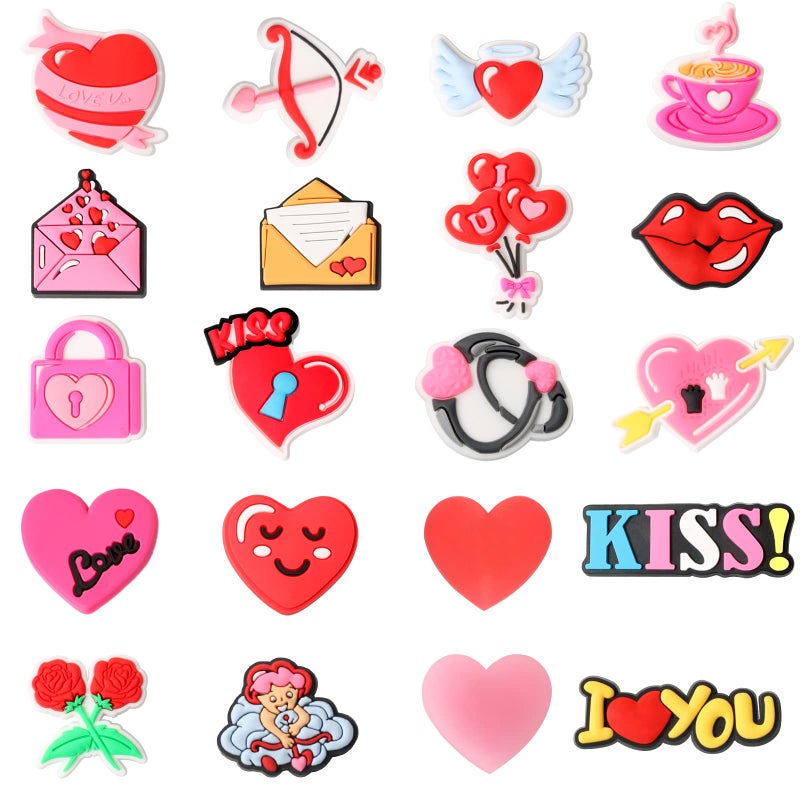 mortd Valentine's Day Shoe Decor Charms, 20 Pcs Love Cute Charms for Shoe Wristband Clog Decoration, PVC Shoe Accessories for Women Valentine's Day Party Supplies Birthday Gifts - Image 1