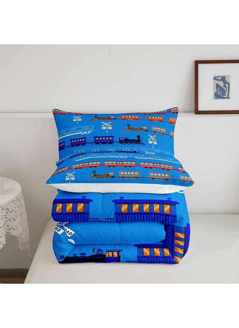 Feelyou Feelyou Cartoon Car Comforter Set for Kids Boys Girls Vintage Car Comforter Train Bedding Set Decor Retro Steam Train Blue Light Sign Duvet Set King Size Quilt 3Pcs Boys  - Image 5