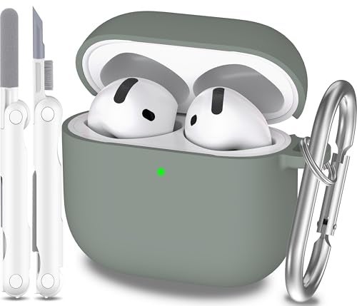 MHYALUDO لغطاء سماعات AirPods الجيل الرابع 2024، من السيليكون الناعم المقاوم للصدمات بمعيار عسكري مع سلسلة مفاتيح ومجموعة تنظيف، رمادي - Image 1