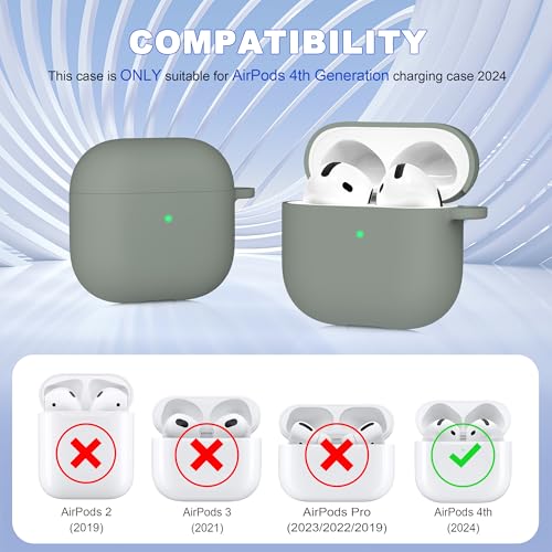 MHYALUDO لغطاء سماعات AirPods الجيل الرابع 2024، من السيليكون الناعم المقاوم للصدمات بمعيار عسكري مع سلسلة مفاتيح ومجموعة تنظيف، رمادي - Image 4