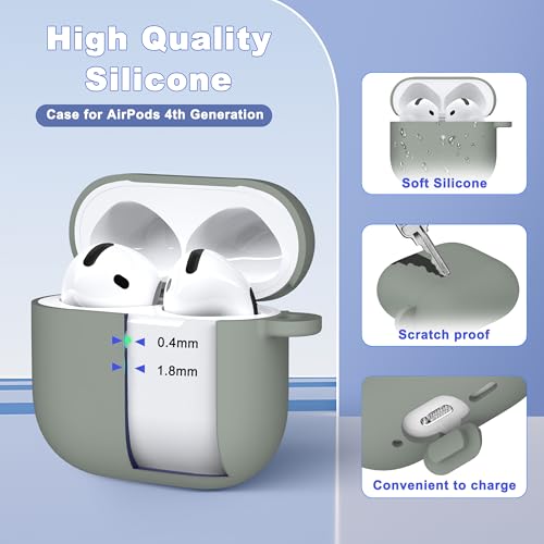 MHYALUDO لغطاء سماعات AirPods الجيل الرابع 2024، من السيليكون الناعم المقاوم للصدمات بمعيار عسكري مع سلسلة مفاتيح ومجموعة تنظيف، رمادي - Image 3