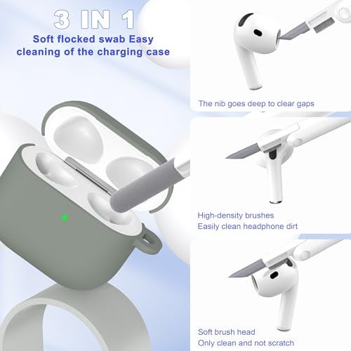 MHYALUDO لغطاء سماعات AirPods الجيل الرابع 2024، من السيليكون الناعم المقاوم للصدمات بمعيار عسكري مع سلسلة مفاتيح ومجموعة تنظيف، رمادي - Image 5