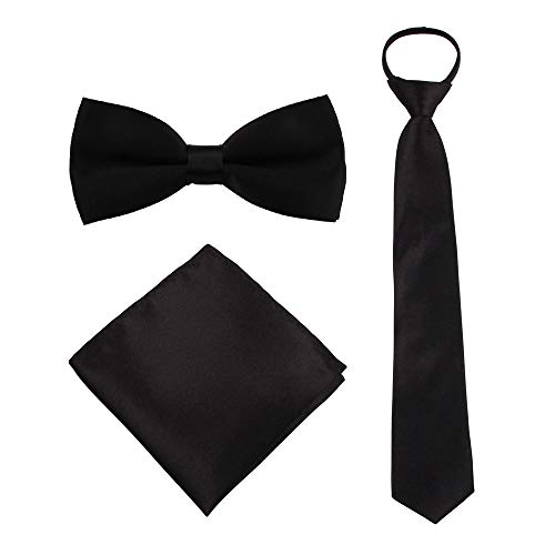 GUCHOL Boys Bow Tie Pocket Square Necktie - 3 Piece Set for Kids with Wedding Praty (Black, 1-6 Year) - Image 1