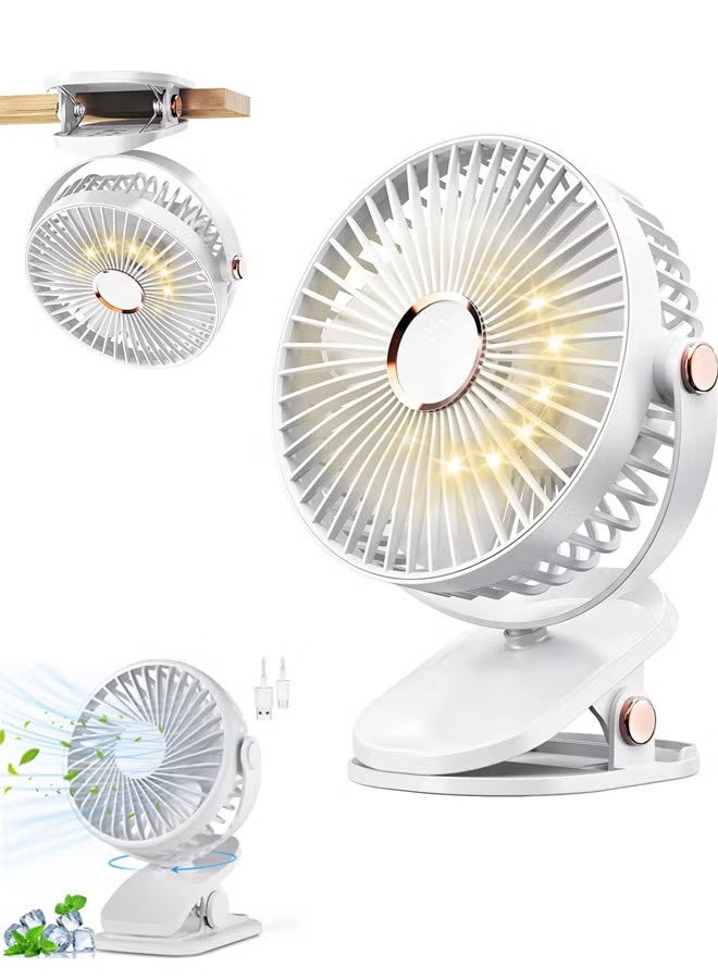 Small Desk Clip on Portable Fan with LED Lights,5 Speed Mini Table Fan, 720° Rotate Quiet Personal Cooling Fan for Home, Stroller,Golf Cart, Office, Outdoor, Camping, USB Rechargeable - Image 1